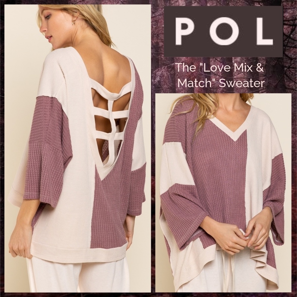 📌 POL "Sunshine Forest" Cropped Oversized Sweater Contrast Stripes Wide Sleeves